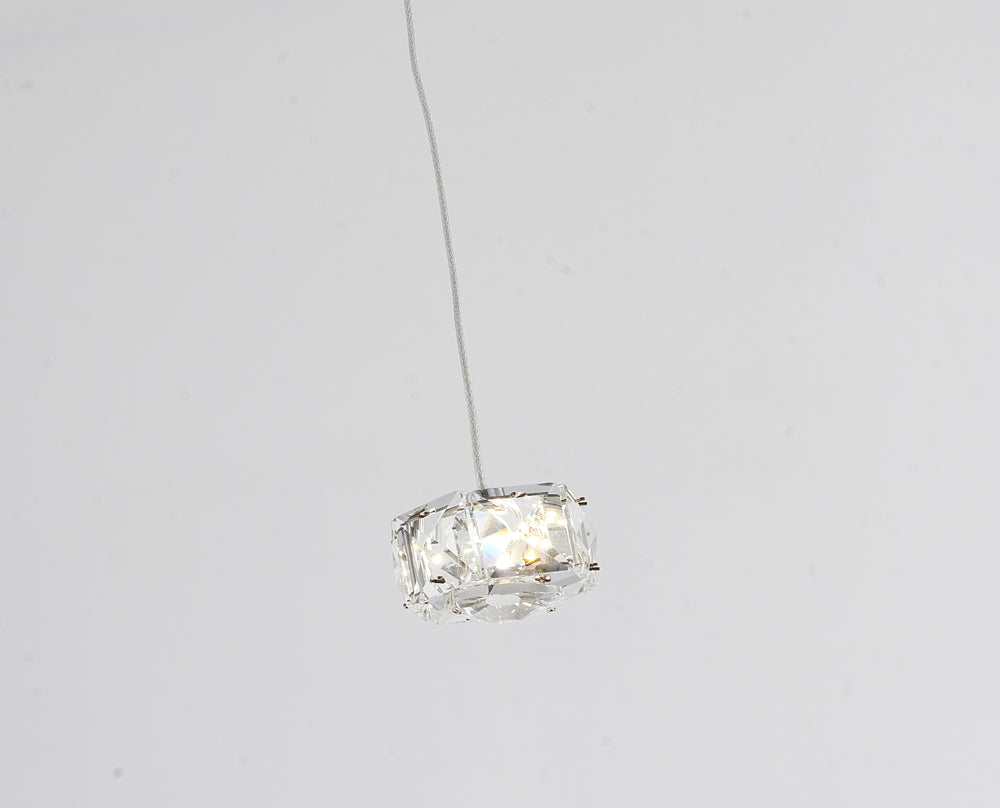 Clear Crystal Cubed Single Pendant Light with Stainless Steel Frame by Bethel - view 2