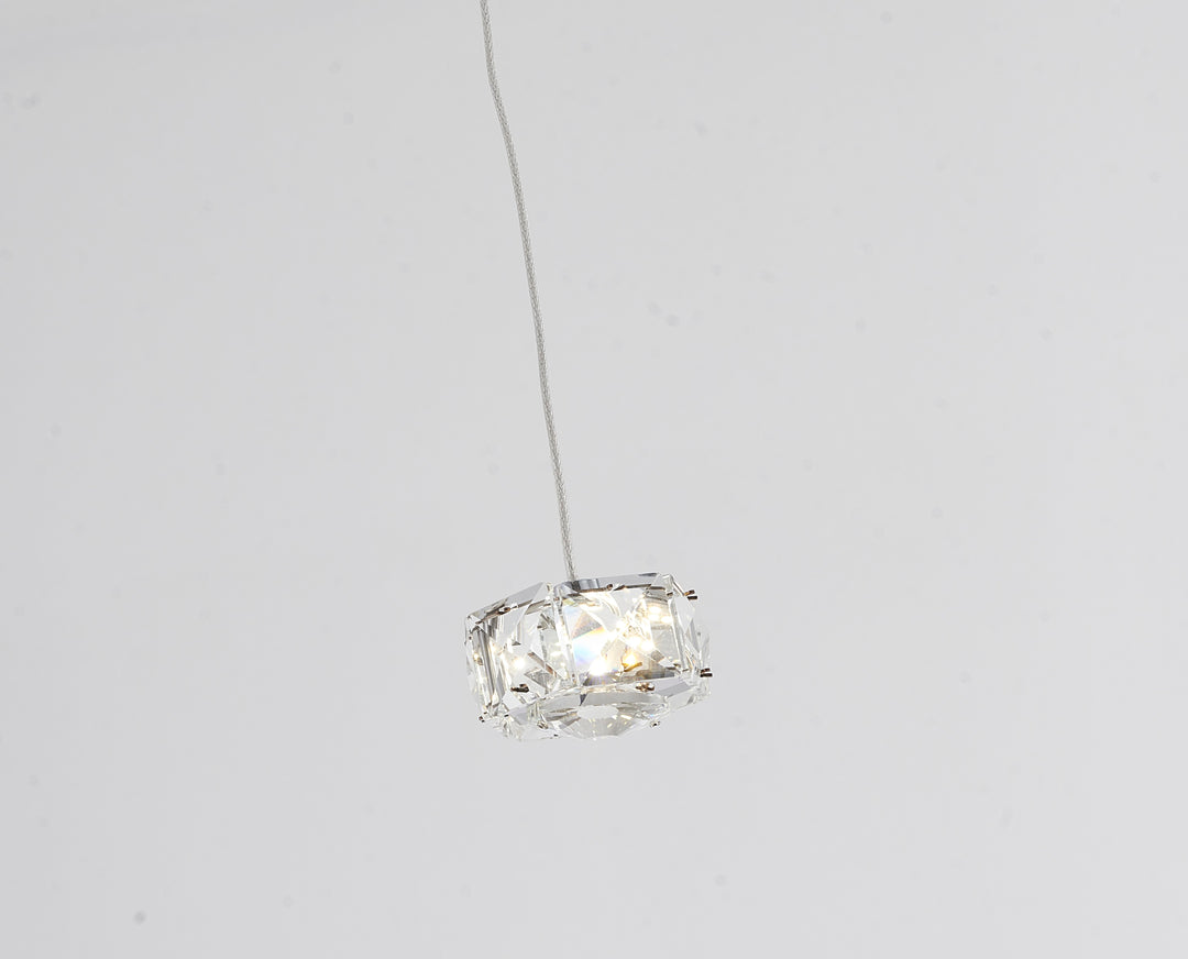 Clear Crystal Cubed Single Pendant Light with Stainless Steel Frame by Bethel - view 2