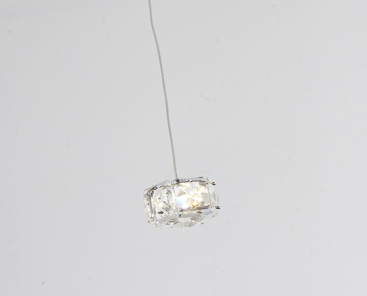 Clear Crystal Cubed Single Pendant Light with Stainless Steel Frame by Bethel - view 2