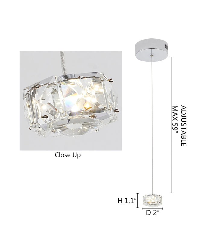 Clear Crystal Cubed Single Pendant Light with Stainless Steel Frame by Bethel - view 3