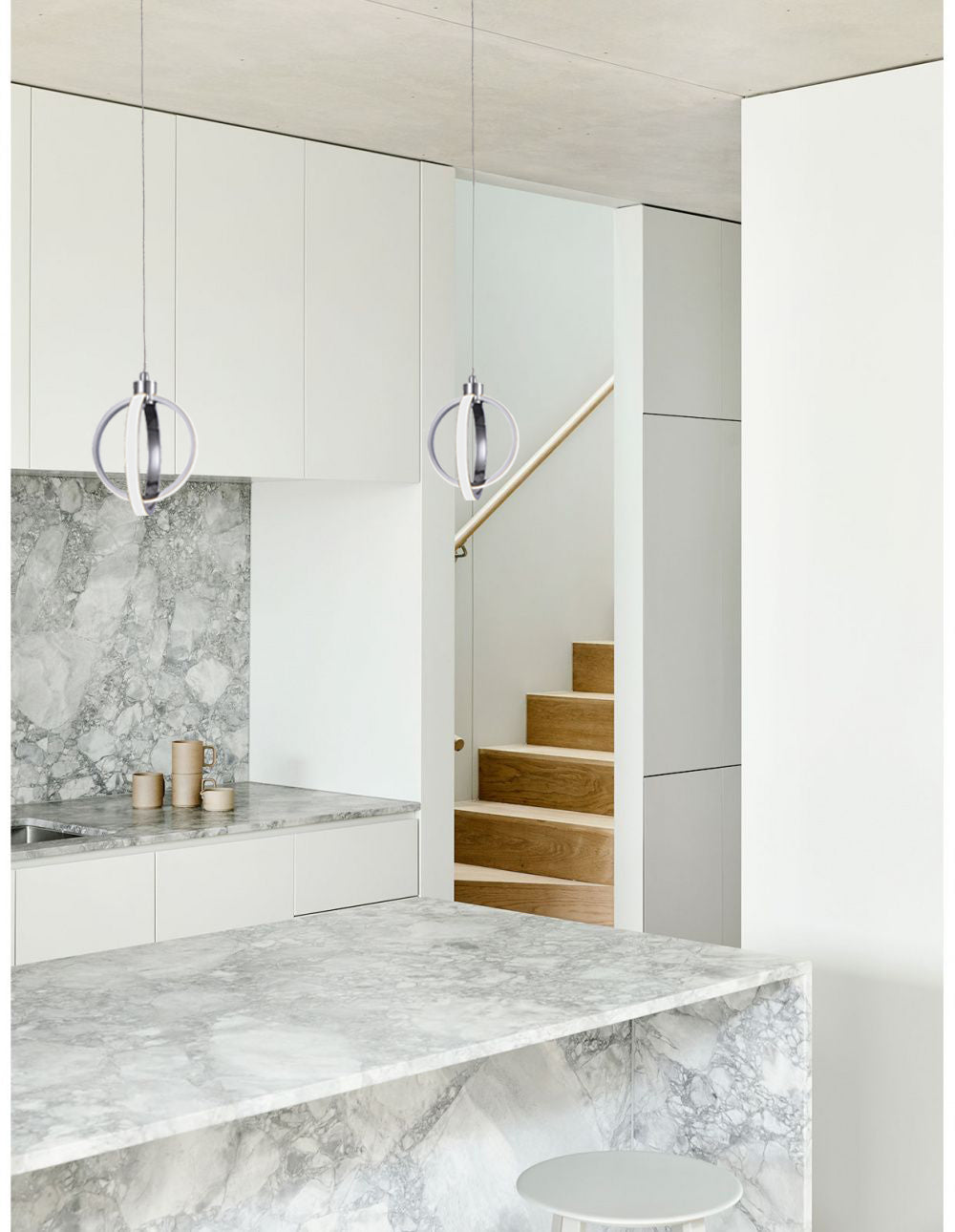Hanging Pendant Orb Light with Chrome Frame and White Acrylic Diffuser by Bethel - view 4