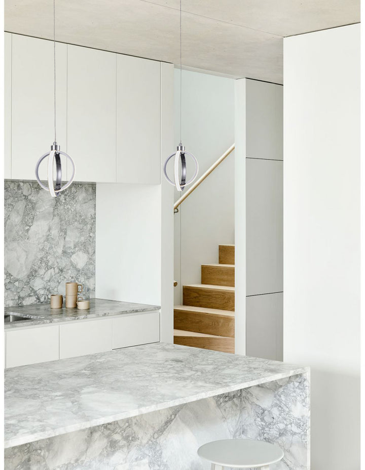Hanging Pendant Orb Light with Chrome Frame and White Acrylic Diffuser by Bethel - view 4