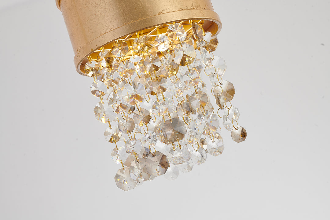 Leaf Framed Pendant Light with Clear &amp; Champagne Hanging Crystals