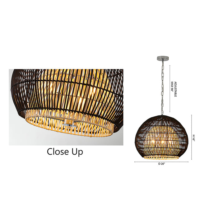 Outer Black Shade Chandelier with Inner Natural Wood Vine Frame &amp; Chrome