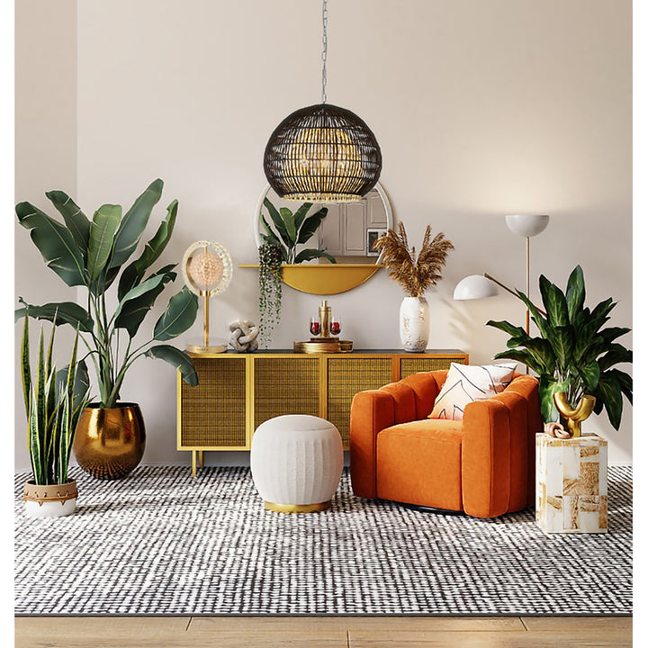 Outer Black Shade Chandelier with Inner Natural Wood Vine Frame &amp; Chrome