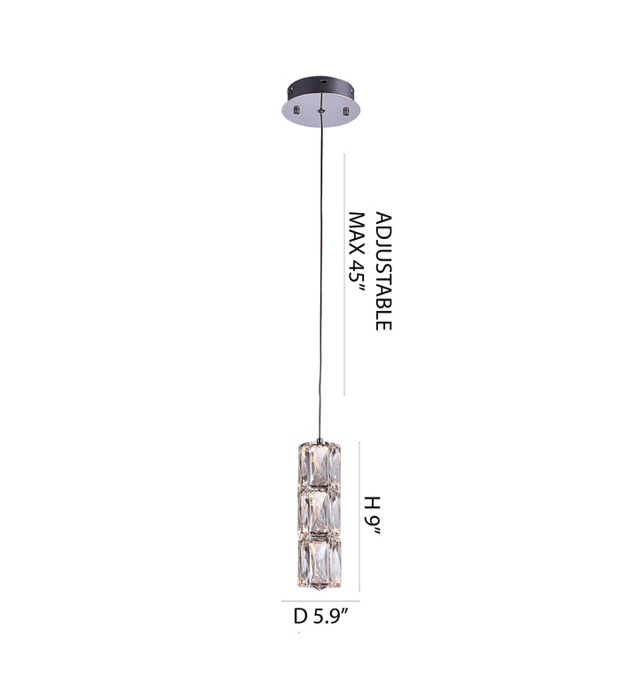 Clear Crystal Single Pendant LED Light with Chrome Hardware by Bethel - view 4