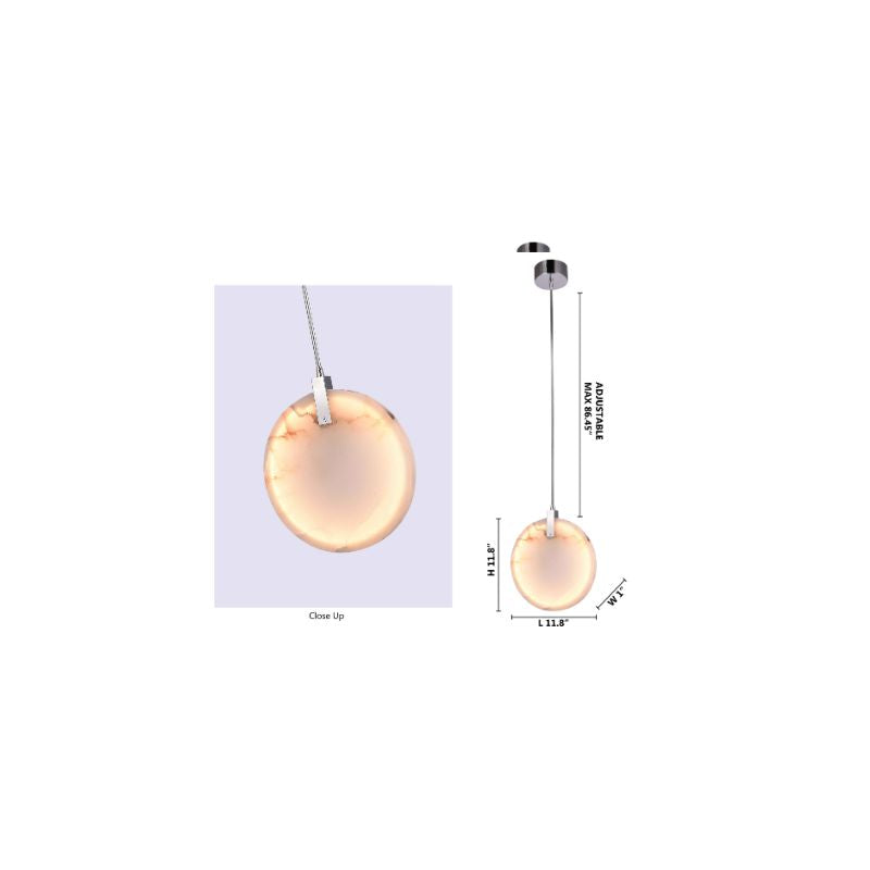 Stainless Steel LED Single Pendant Light with Round Spanish Alabaster by Bethel - view 4