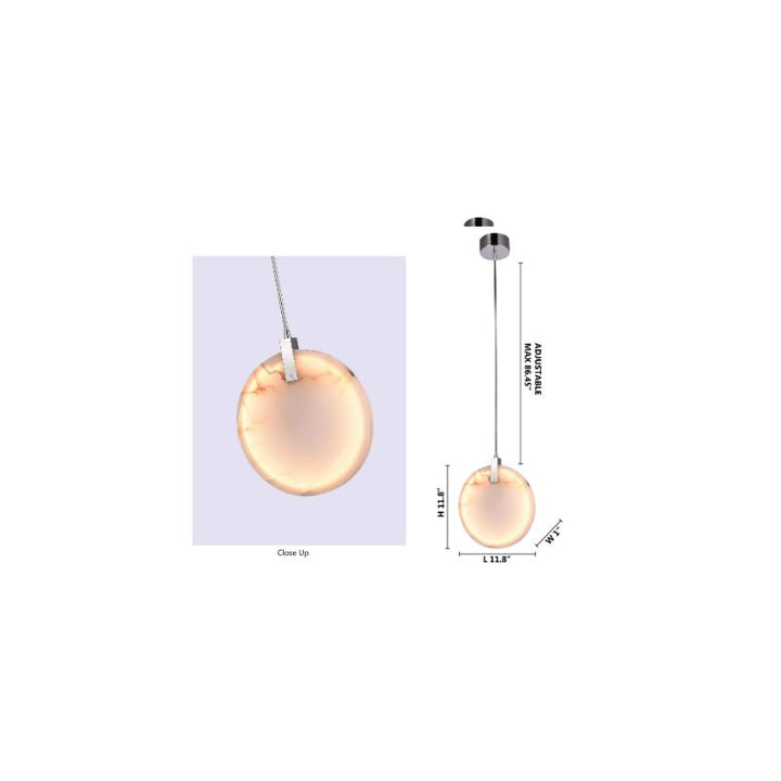 Stainless Steel LED Single Pendant Light with Round Spanish Alabaster by Bethel - view 4
