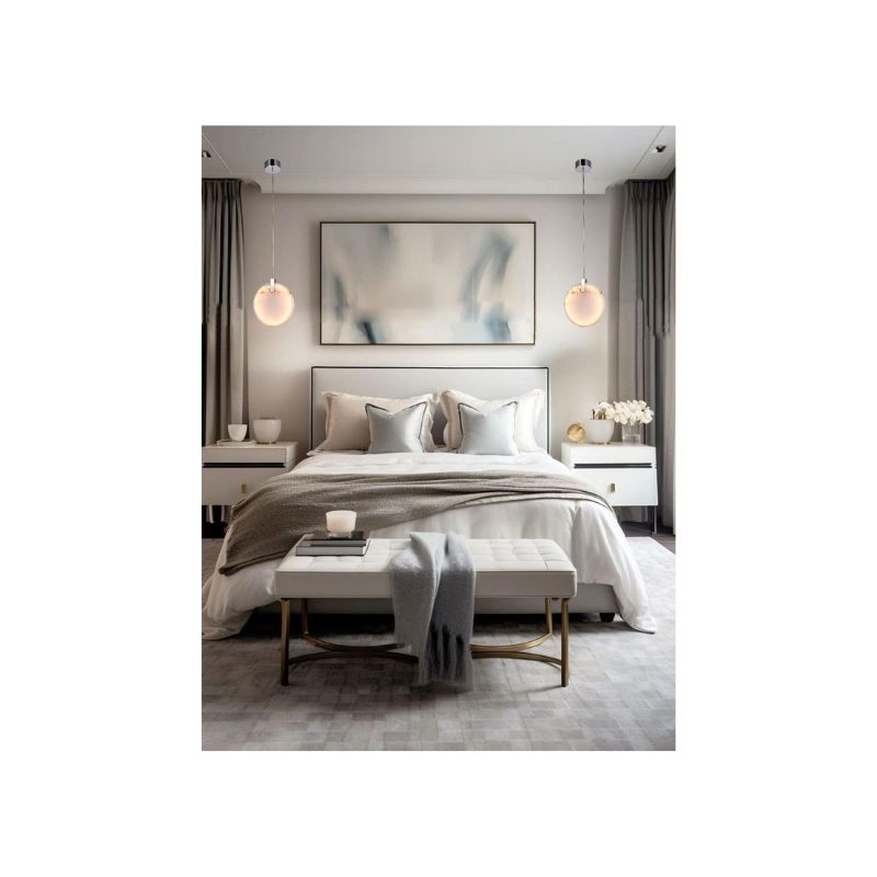 Stainless Steel LED Single Pendant Light with Round Spanish Alabaster by Bethel - view 5