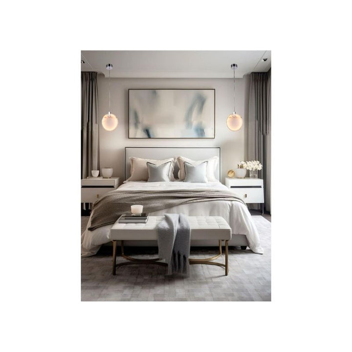 Stainless Steel LED Single Pendant Light with Spanish Alabaster by Bethel - view 4