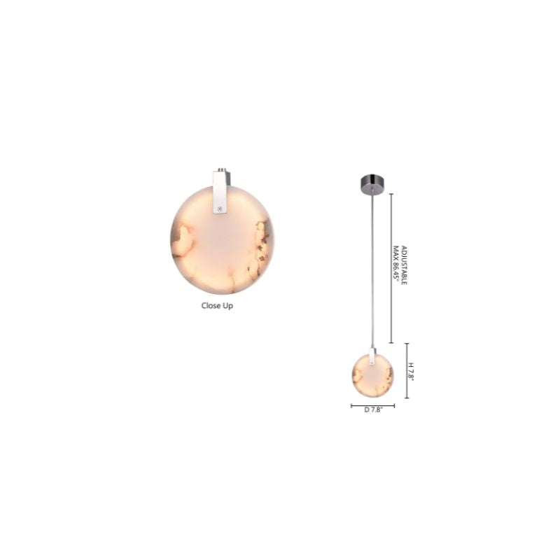 Stainless Steel LED Single Pendant Light with Spanish Alabaster by Bethel - view 5