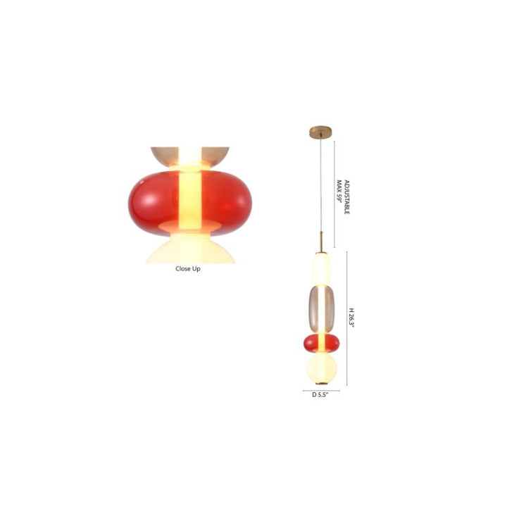 White, Grey, &amp; Red Glass LED Pendant with Gold Hardware