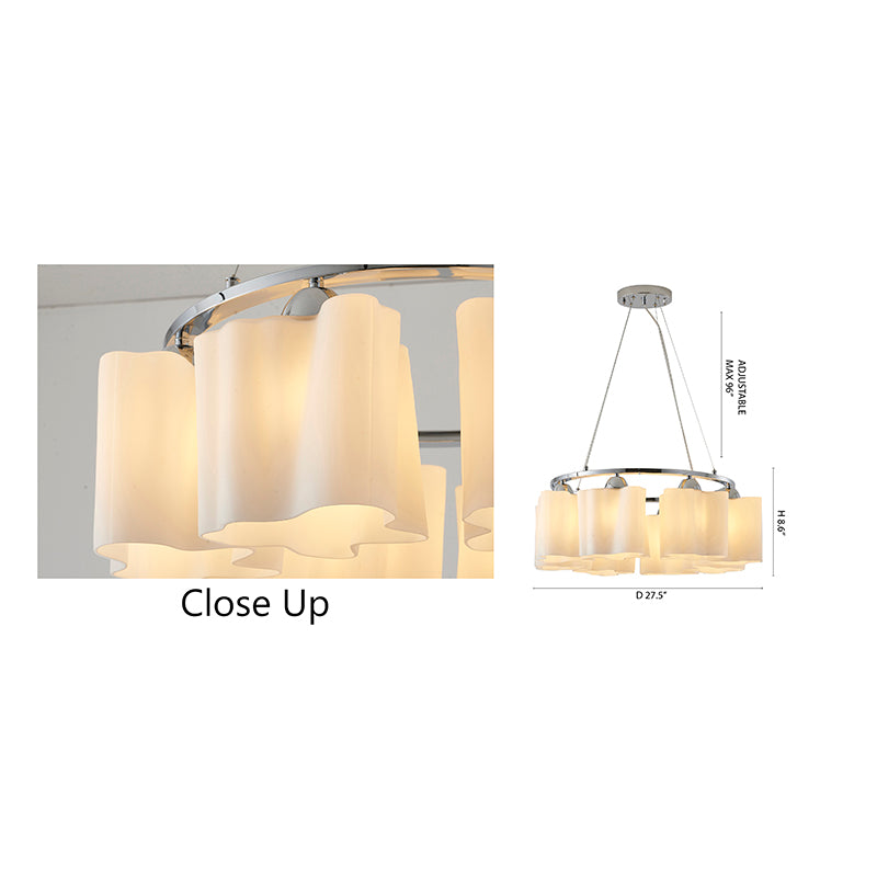 White Opal Glass Chandelier with Chrome Hardware by Bethel - view 9