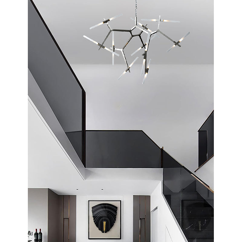 Satin Nickel Frame Ceiling Fixture with Frosted Tubed Glass Shades by Bethel - view 3