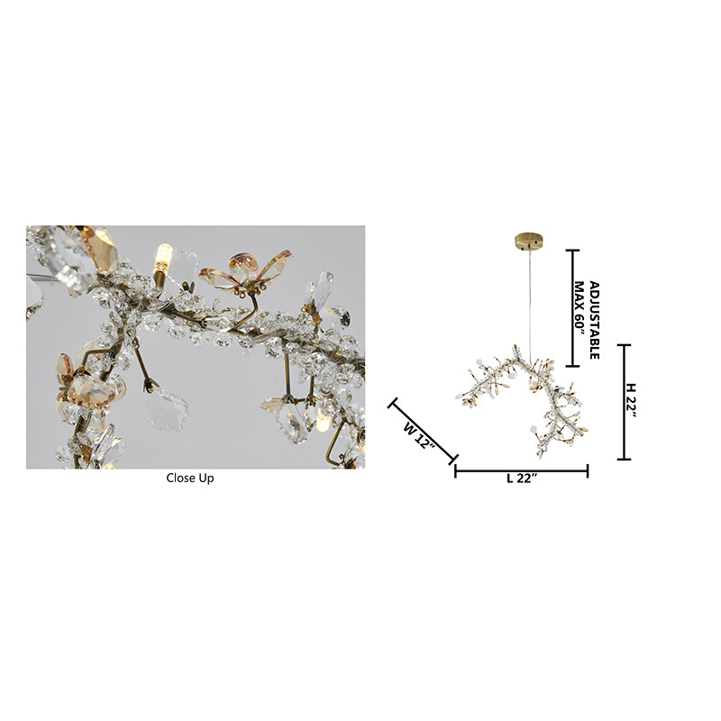 Clear &amp; Champagne Crystal Branch Chandelier with Hardware