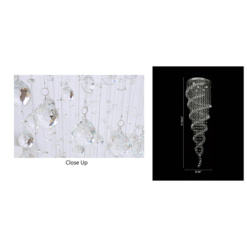 Round Flushed Chrome Frame Chandelier with Spiral of Hanging Clear Crystals Not
