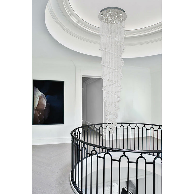 Round Flushed Chrome Frame Chandelier with Spiral of Hanging Clear Crystals by Bethel - view 2
