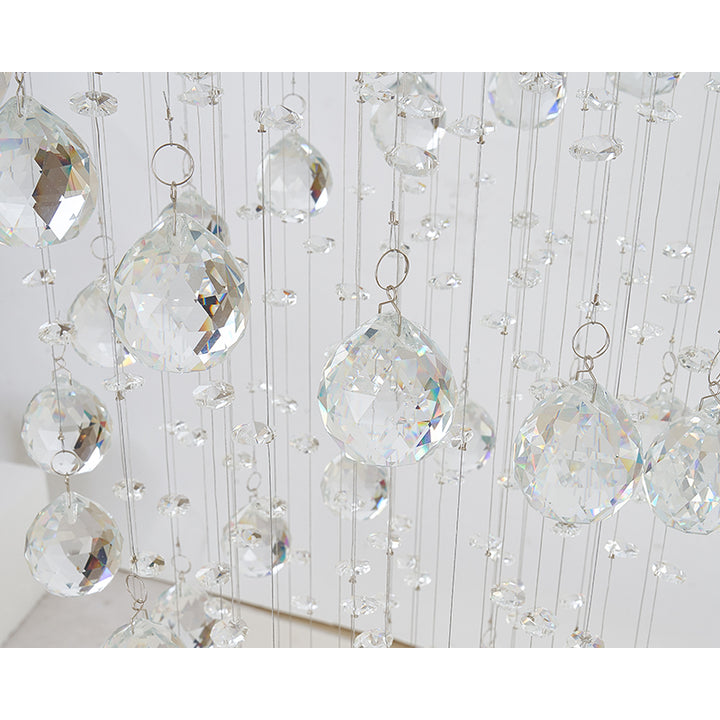 Round Flushed Chrome Frame Chandelier with Spiral of Hanging Clear Crystals by Bethel - view 3