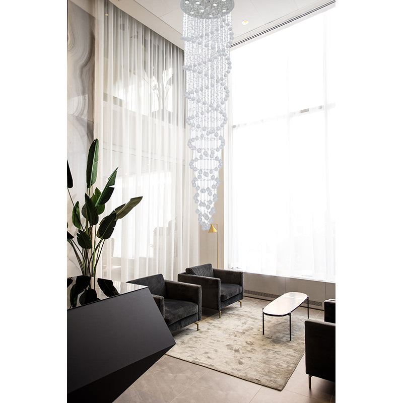 Round Flushed Chrome Frame Chandelier with Spiral of Hanging Clear Crystals by Bethel - view 4