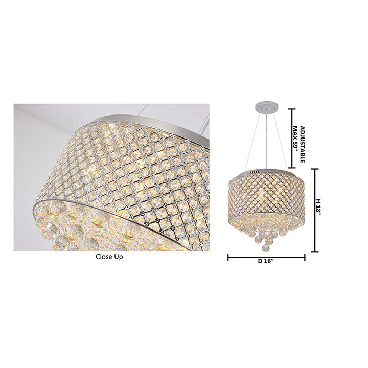 Clear Crystal Beaded Drum Shade with Crystal Drops &amp; Hardware Chandelier