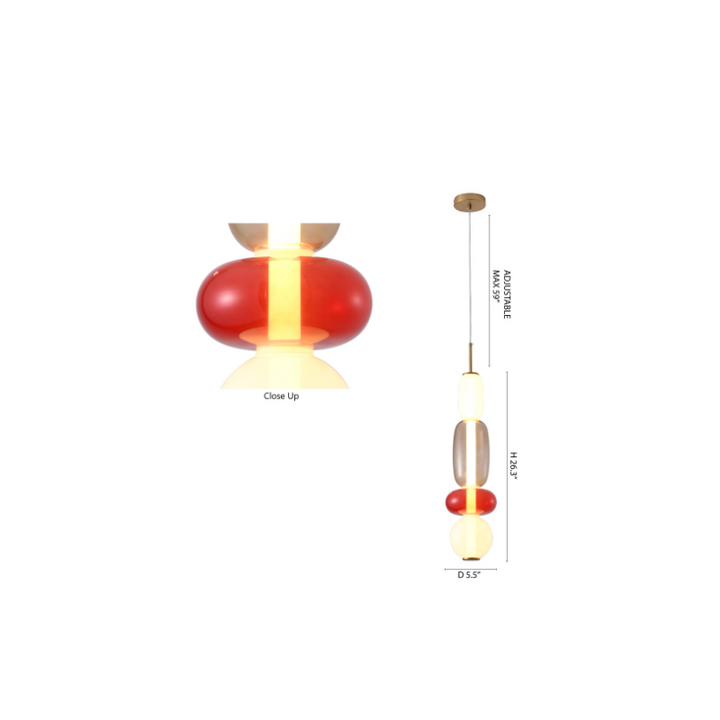 White, Grey, &amp; Red LED Glass Pendant Light with Gold Hardware