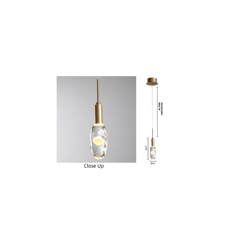 Gold Aluminium Frame LED Pendant with Clear Glass &amp; Bubble Orb