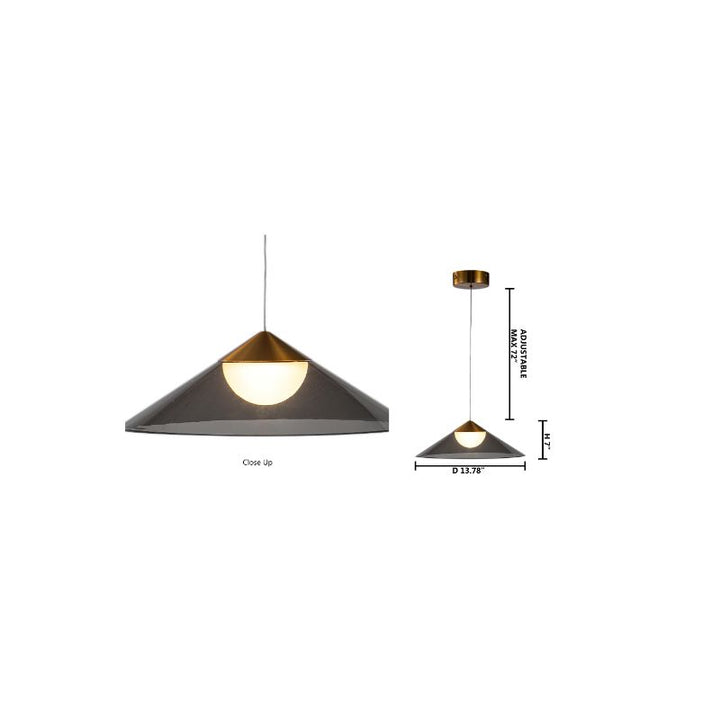 Antique Gold Frame LED Pendant with Smoke Acrylic Shade by Bethel - view 4