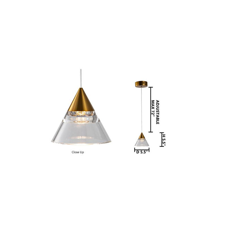 Antique Gold Frame with Clear Acrylic Shade Pendant Light by Bethel - view 3
