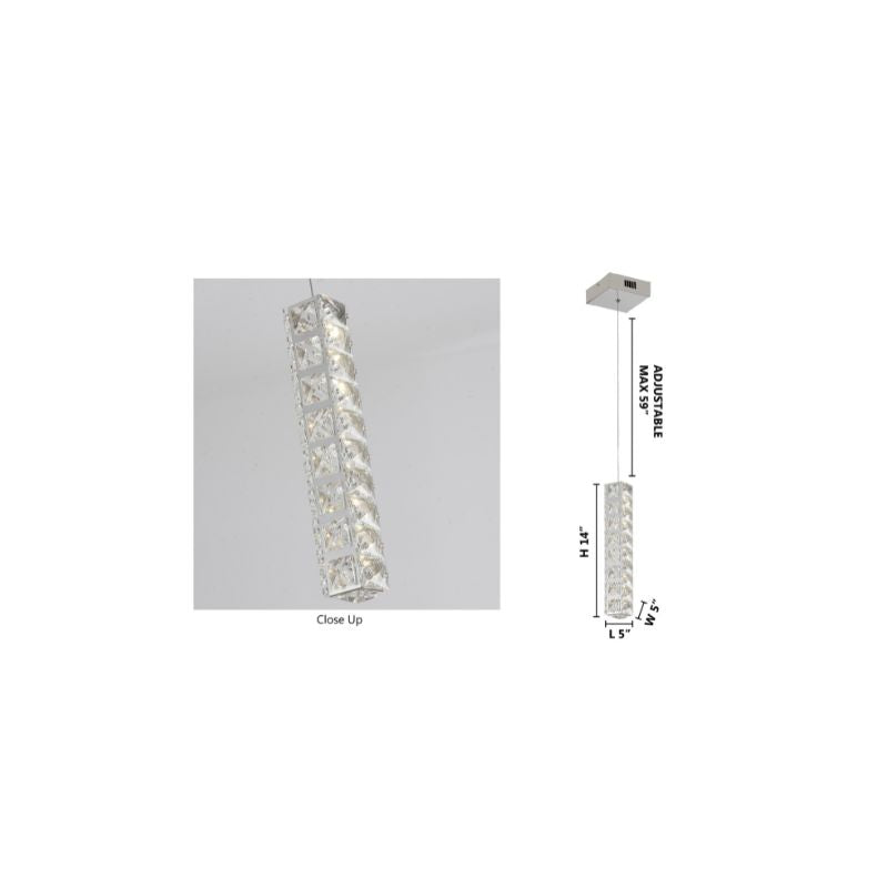 Triple Sided Clear Crystal Single Pendant LED Light Fixture with Chrome Stainless by Bethel - view 5