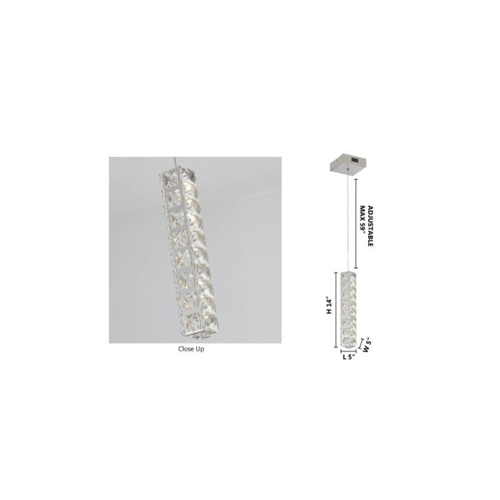 Triple Sided Clear Crystal Single Pendant LED Light Fixture with Chrome Stainless by Bethel - view 5