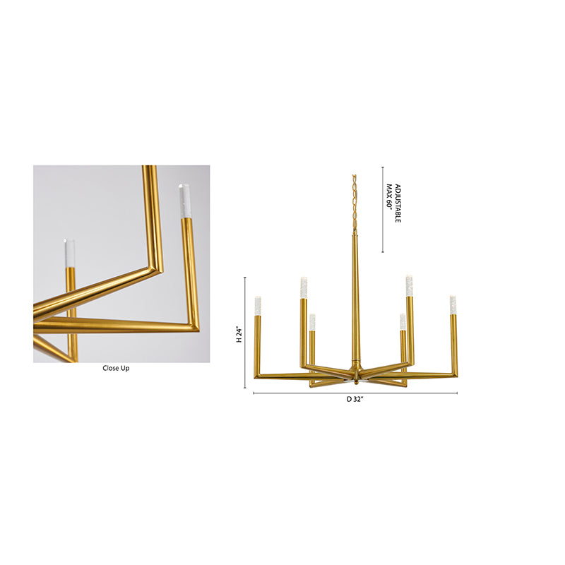 Satin Brass Frame Chandelier with Clear Bubble Crystal Shades by Bethel - view 5