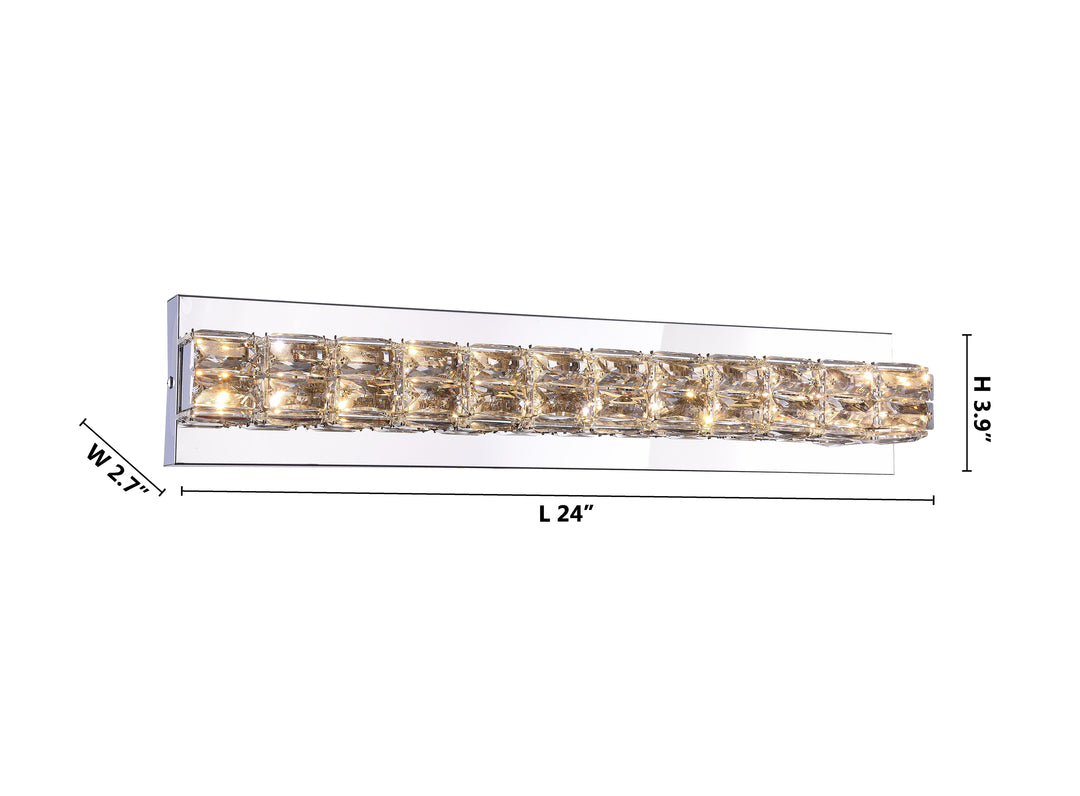 Chrome Frame LED Wall Sconce with Clear Crystals Size: L24" H3.9" D2.7"