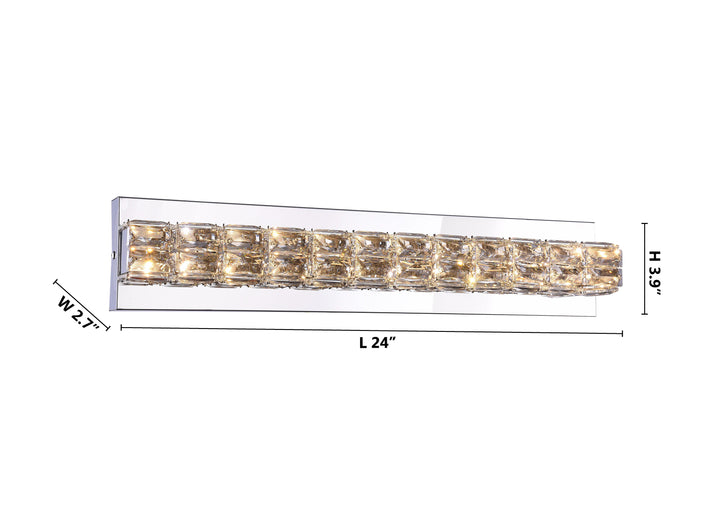 Chrome Frame LED Wall Sconce with Clear Crystals Size: L24" H3.9" D2.7"