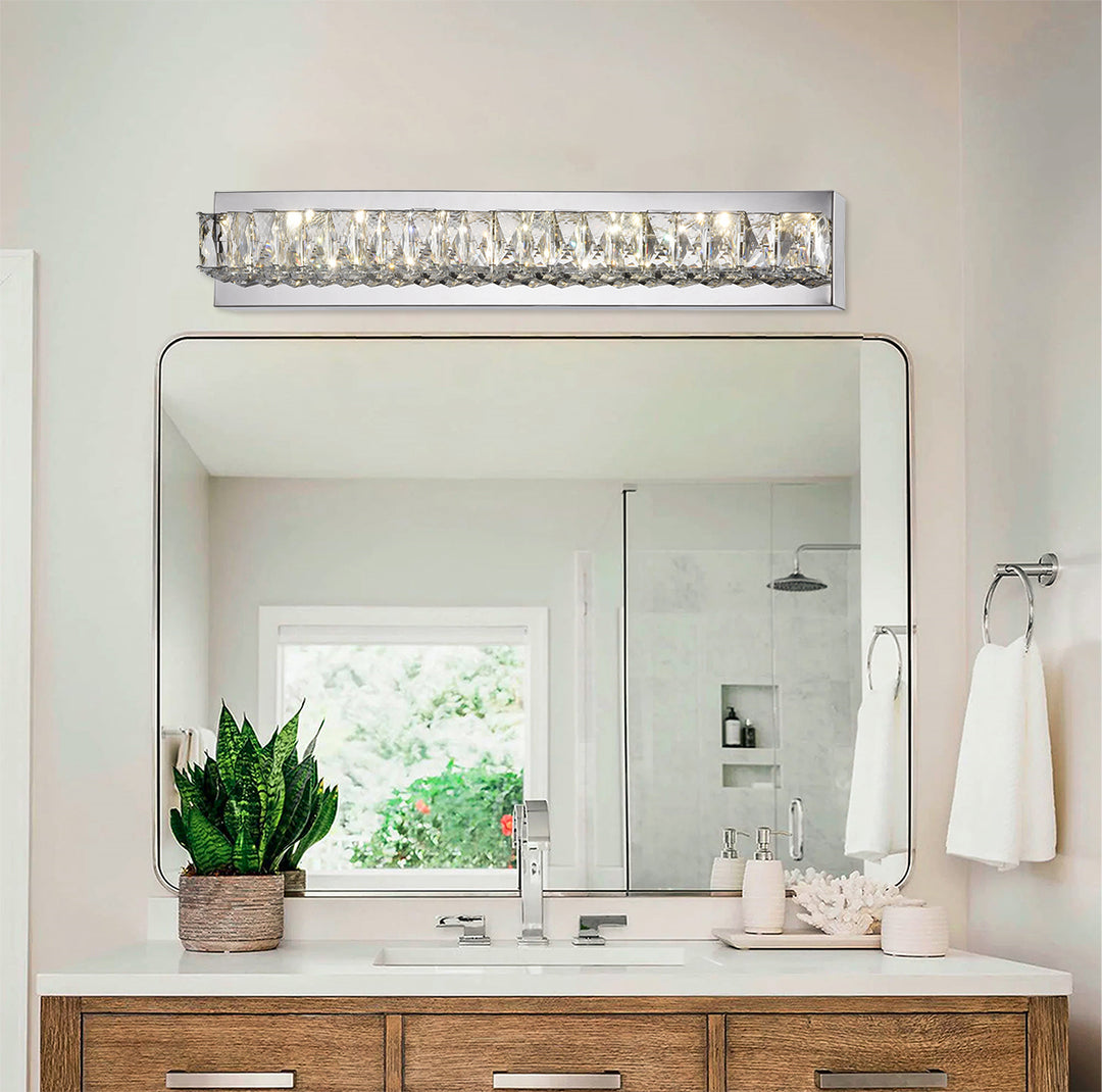 Clear Crystal Bar LED Wall Sconce with Stainless Steel Chrome Frame by Bethel - view 2