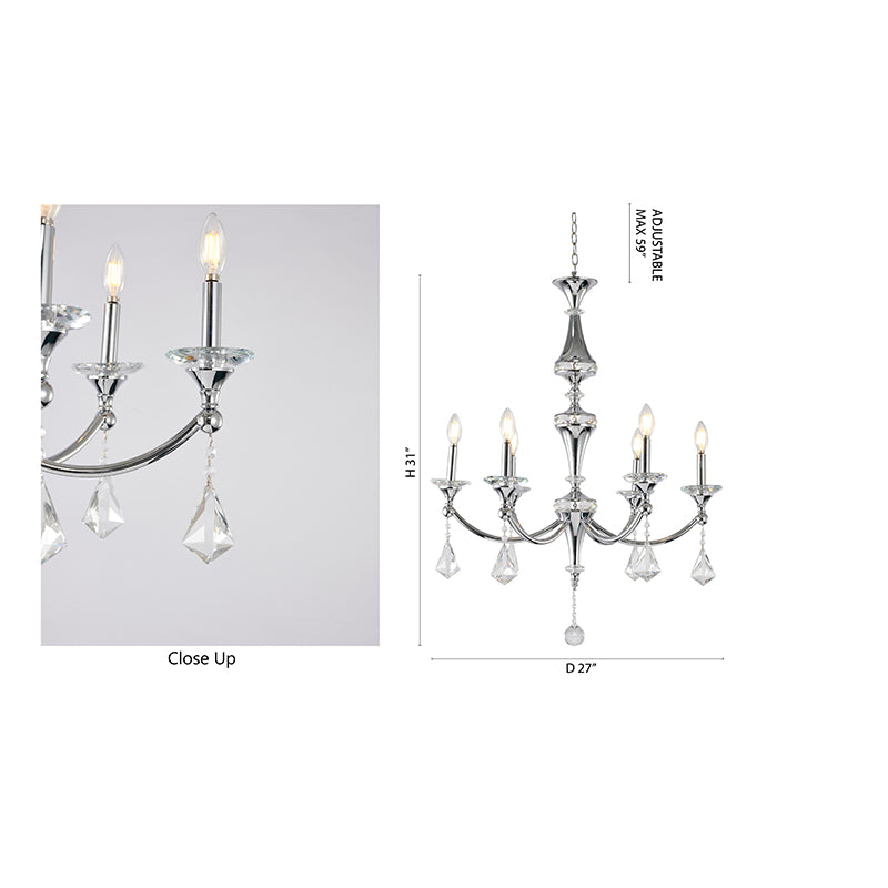 Frame Chandelier with Clear Hanging Crystals &amp; Accents