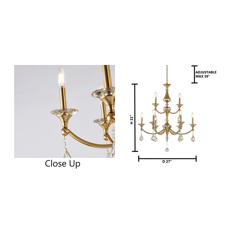Frame Chandelier with Clear Hanging Crystals &amp; Accents