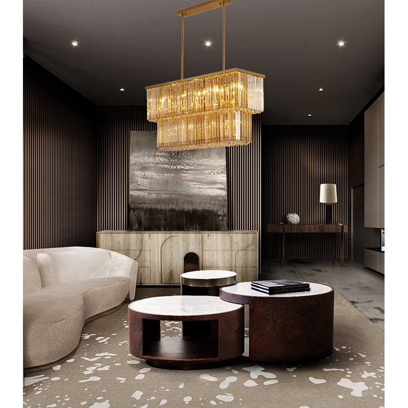 Satin Brass Frame Chandelier with Champagne Crystals &amp; Clear Crystal Hanging Balls
