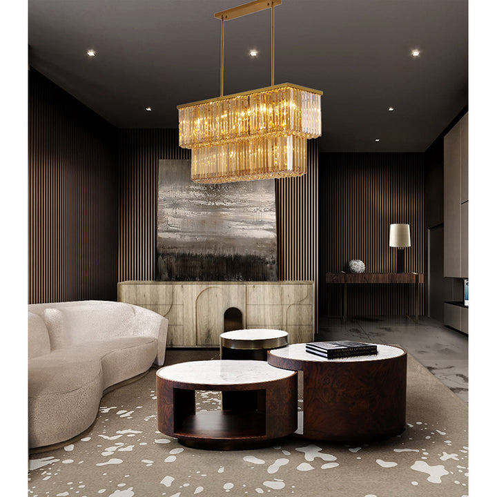 Satin Brass Frame Chandelier with Champagne Crystals &amp; Clear Crystal Hanging Balls