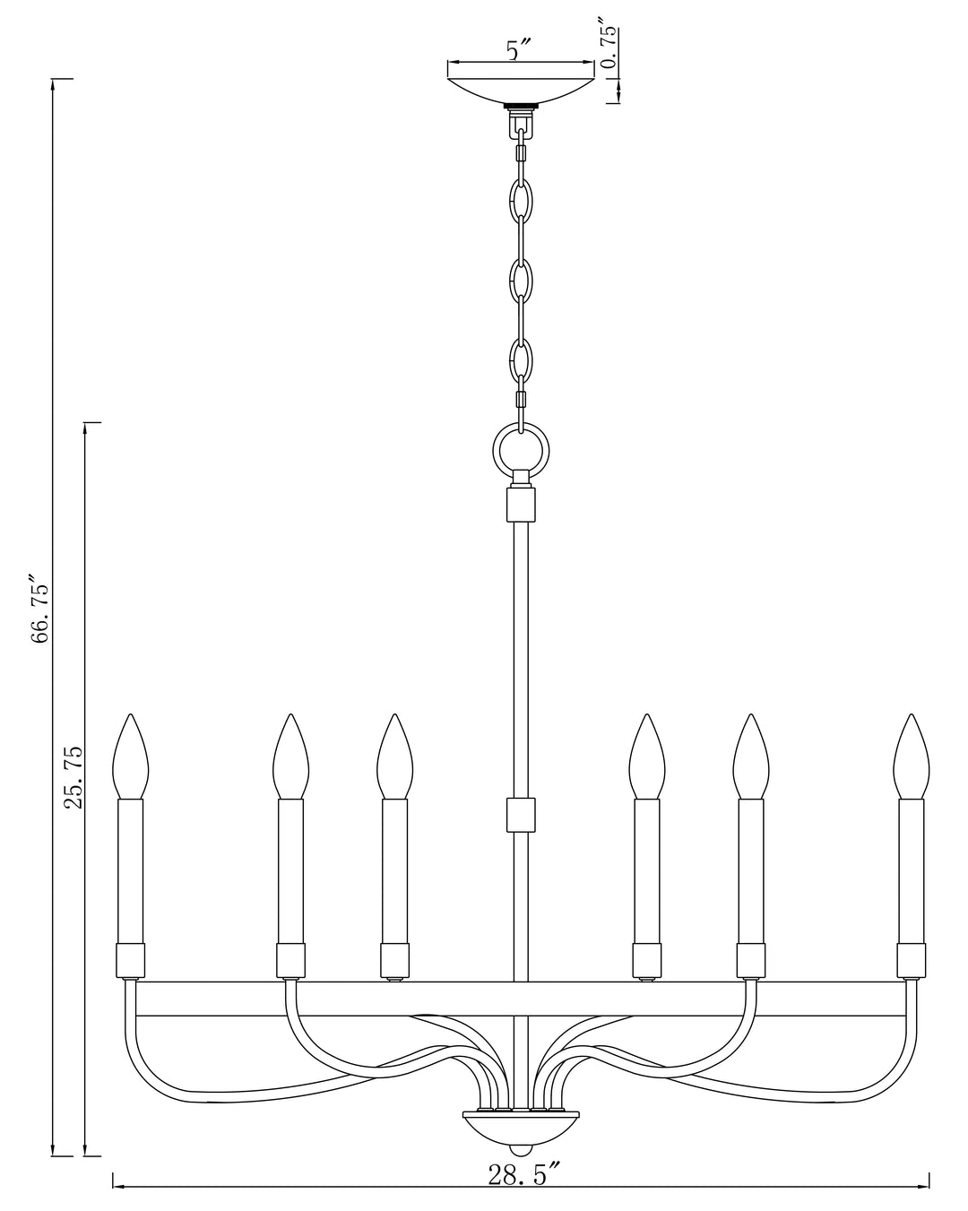 Franklin 6-Light Chandelier dimensions diagram