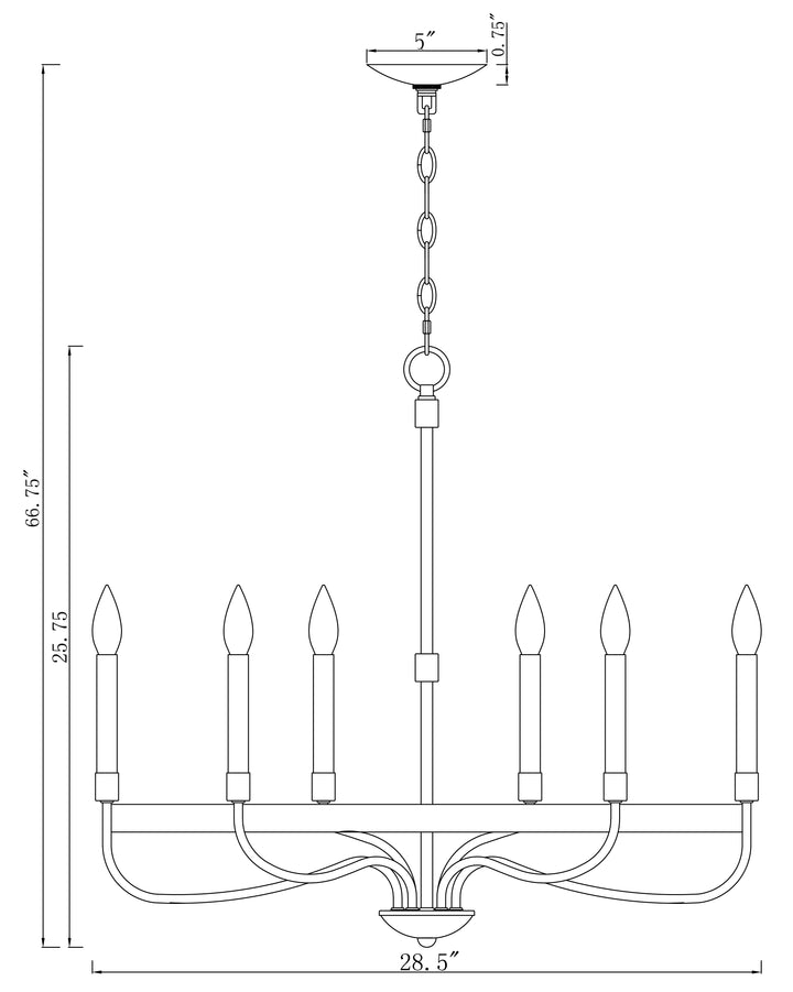 Franklin 6-Light Chandelier dimensions diagram