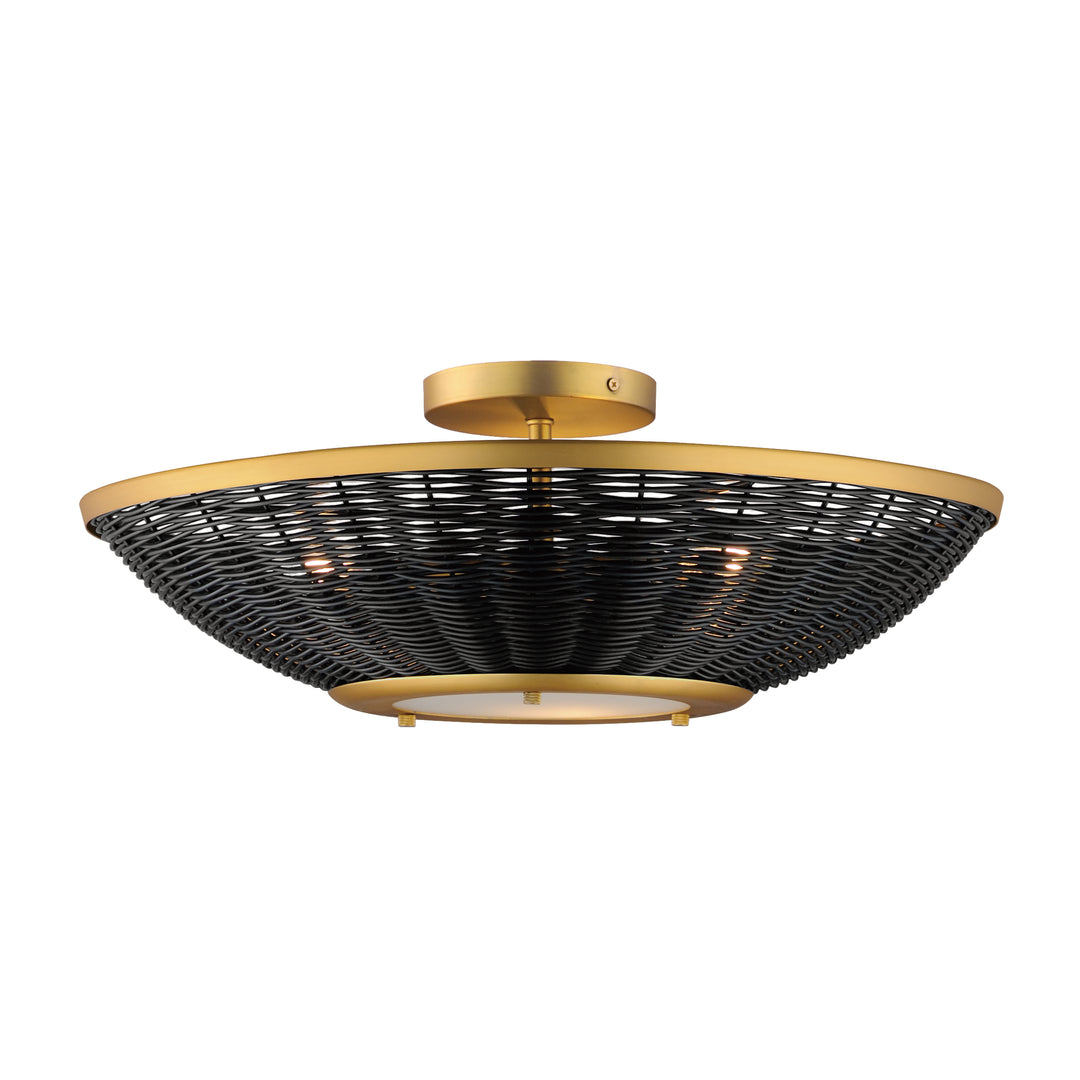 Rattan 20" Wall Sconce/Semi Flush Mount Brass / Natural Aged Brass