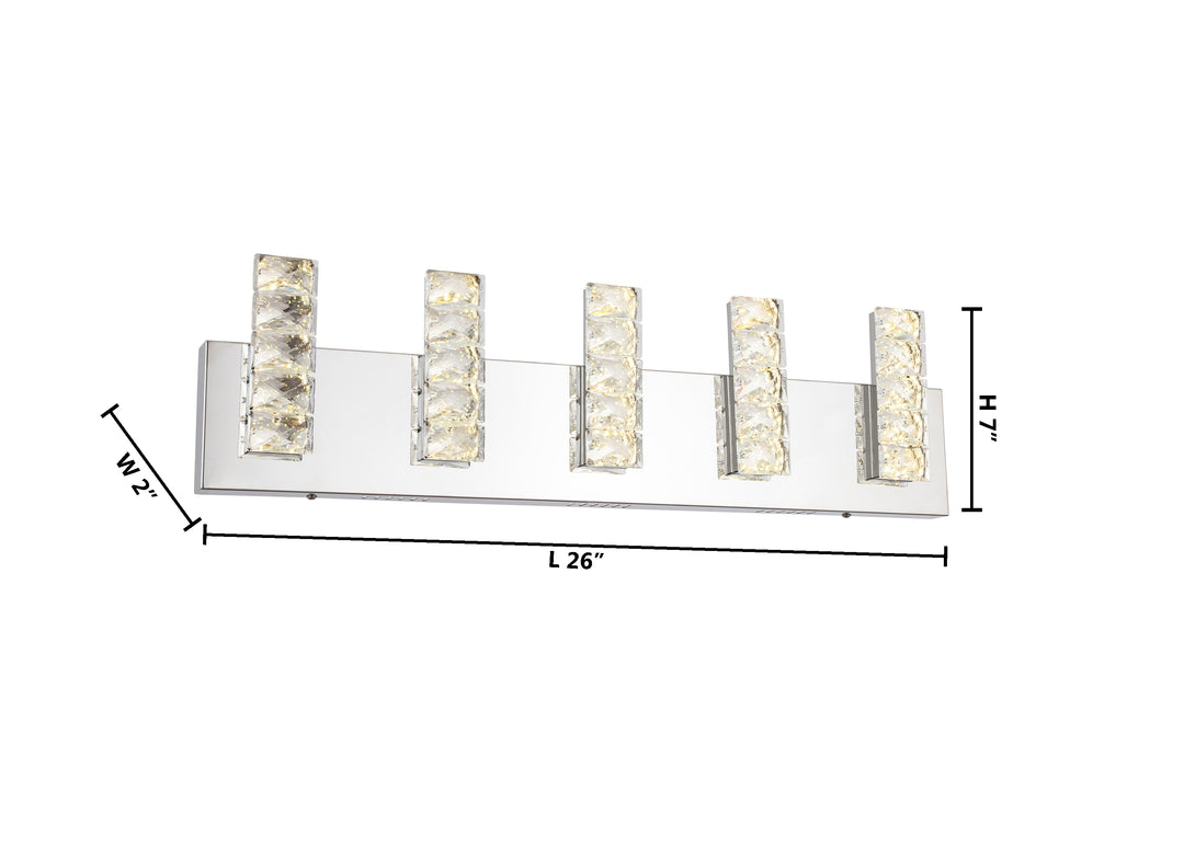 LED Wall Sconce with Clear Crystal Plaques &amp; Chrome Hardware
