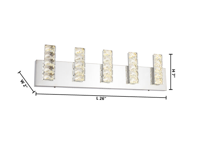 LED Wall Sconce with Clear Crystal Plaques &amp; Chrome Hardware