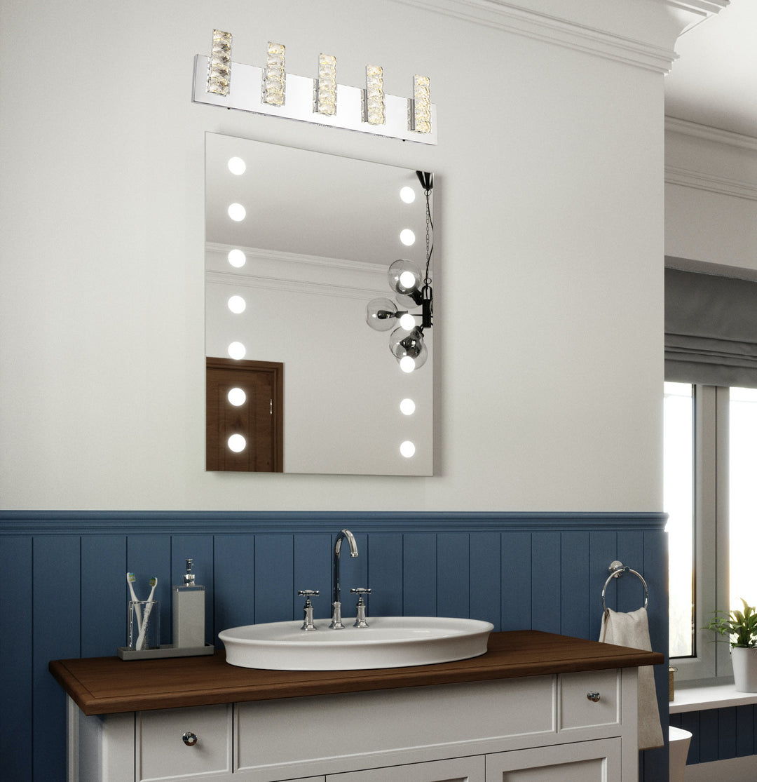 LED Wall Sconce with Clear Crystal Plaques &amp; Chrome Hardware