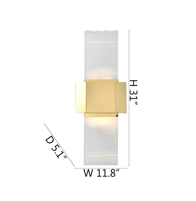 Gold Stainless Steel Frame LED Wall Sconce with Clear Crystal Blocks Upwards/downwards by Bethel - view 5