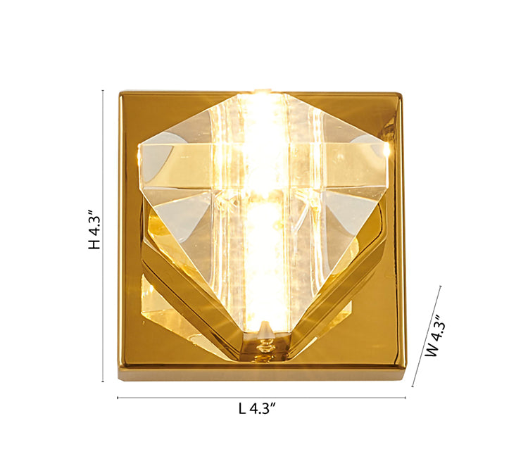 Clear Triangular Crystal Wall Sconce with Brass Iron Frame by Bethel - view 4