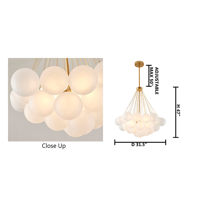 Gold Plated Frame Chandelier with White Frosted Glass Hanging Shades by Bethel - view 4