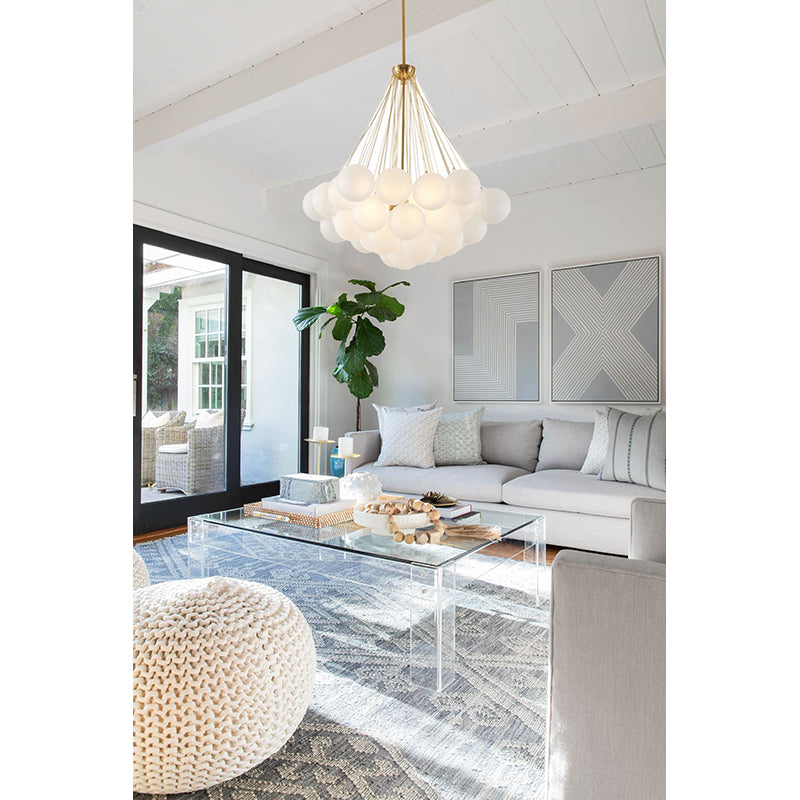 Gold Plated Frame Chandelier with White Frosted Glass Hanging Shades by Bethel - view 6