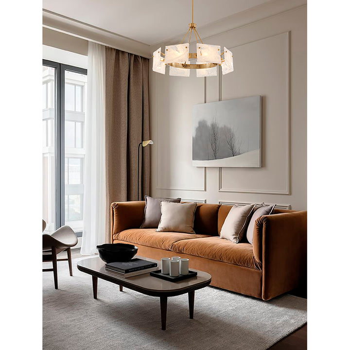Gold Plated Chandelier with White Stained Glass Shades by Bethel - view 9