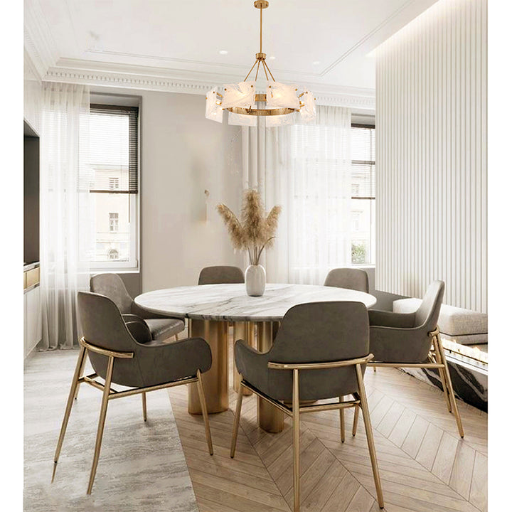 Gold Plated Chandelier with White Stained Glass Shades by Bethel - view 10